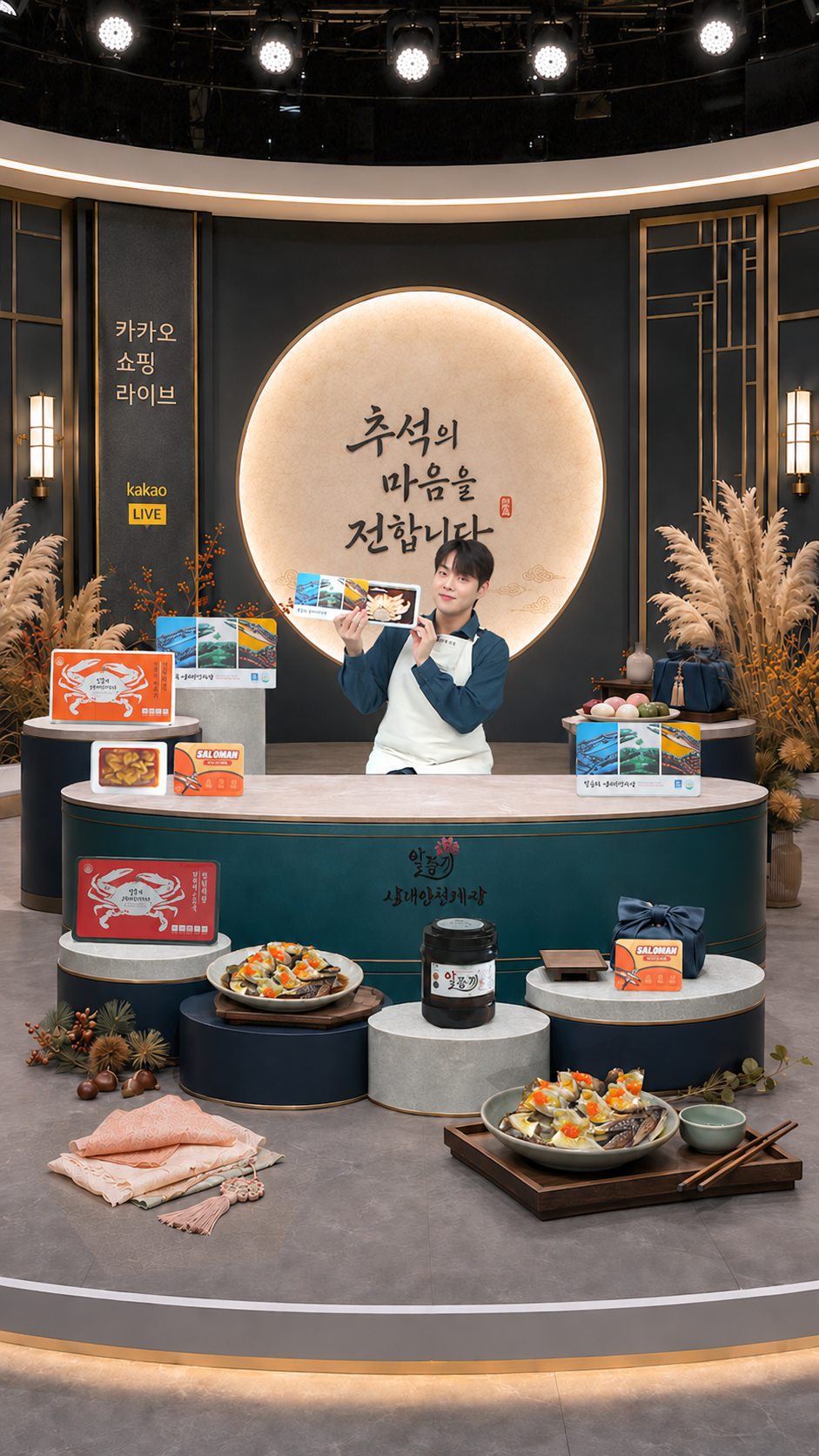 추석 식품 라이브커머스 스튜디오와 쇼호스트